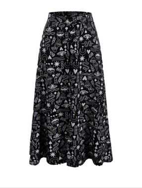 ROMWE Black & White Patterned A-Line Maxi Skirt